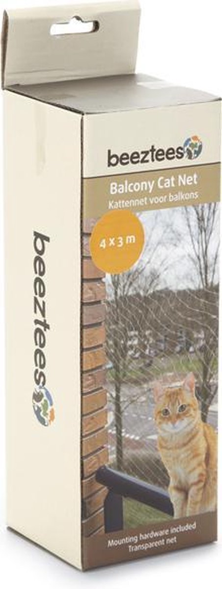 Beeztees kattennet - kattengaas voor balkon - eenvoudig te bevestigen - transparant - 4x3 m