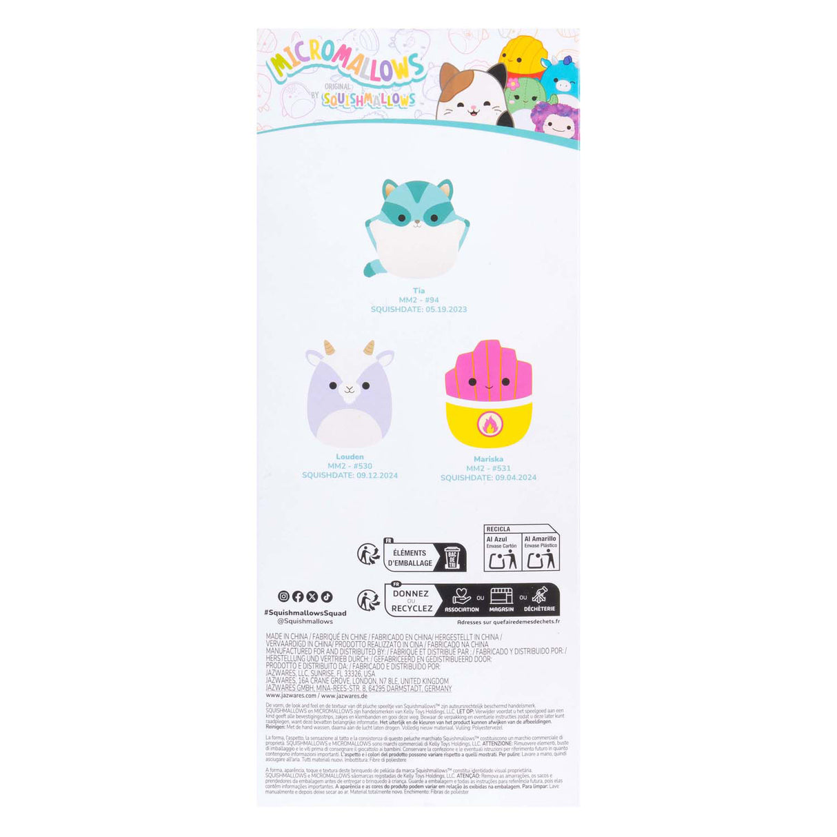 Squishmallows knuffel pluche - micromallows tia, mariska, louden - 3dlg.