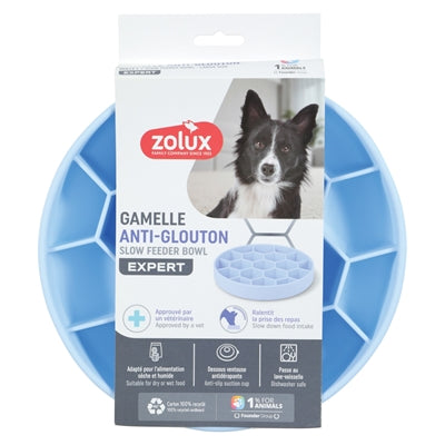 Zolux voerbak hond slow feed met zuignappen silicone blauw