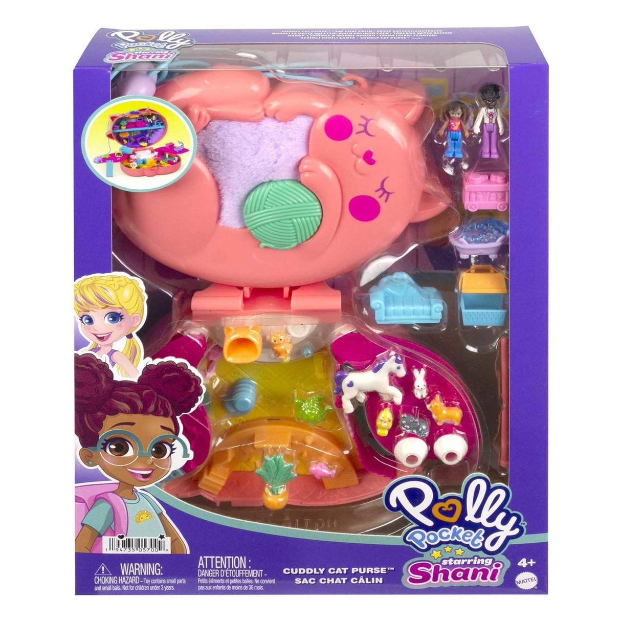 Tasca di Mattel Polly Shani de Knuffelkat Speelset