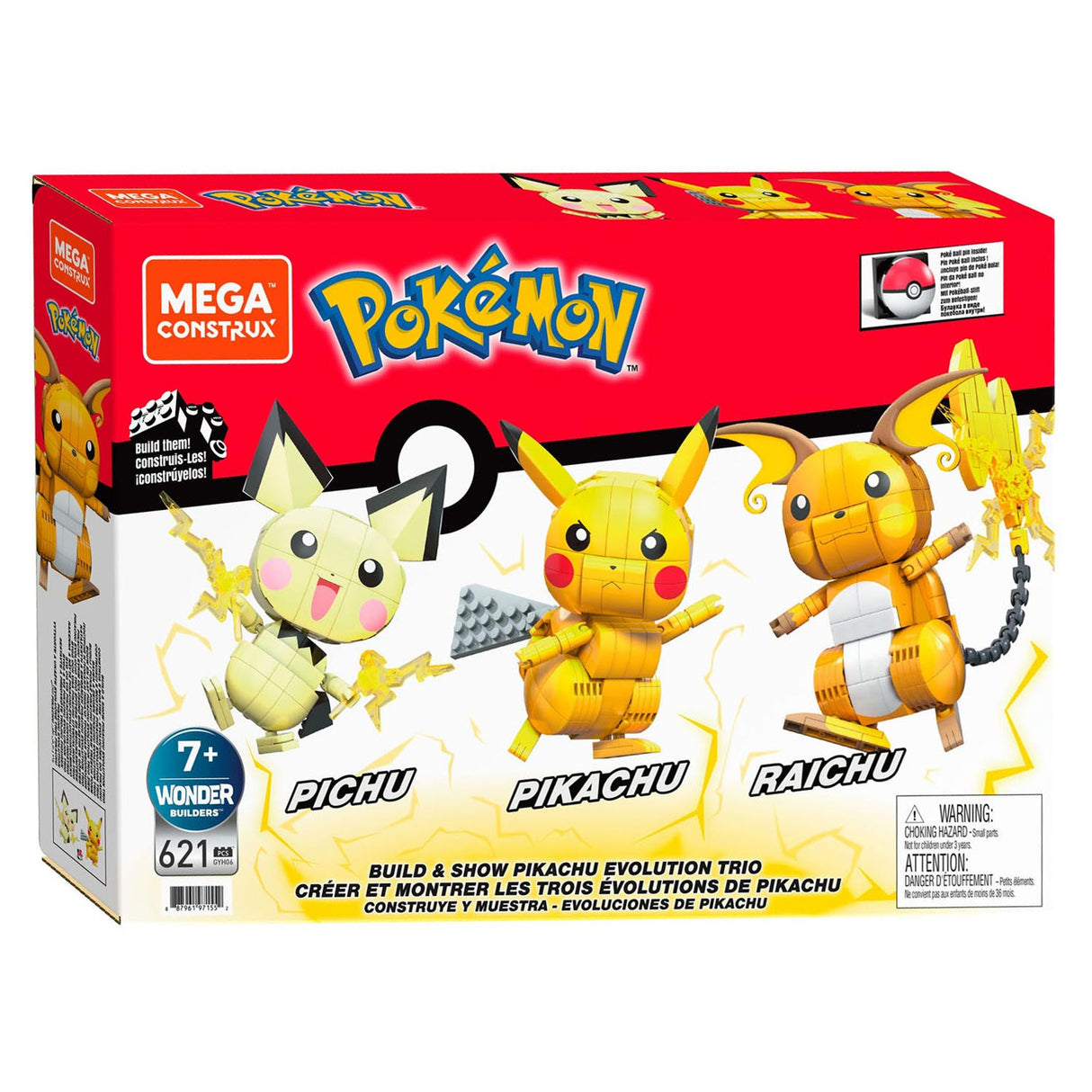 Pokémon Mega CONSTRUX POKEMON CONSTRUCTION BUILIT ET Afficher Pikachu Evolution Trio