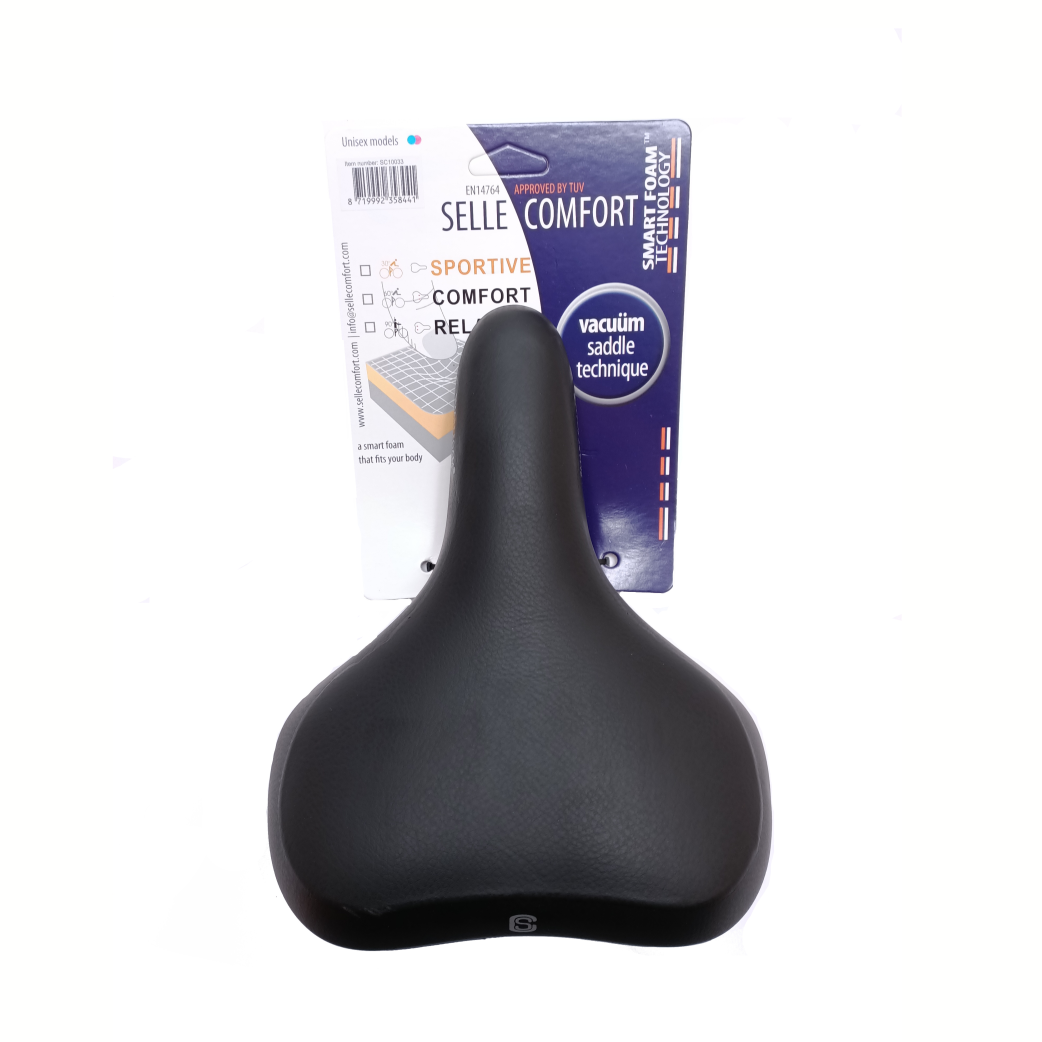 Selle Comfort Comfort Saddle puro con tecnología de espuma. Negro, sin la soga