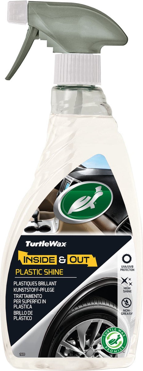 Turtle wax inside out plastic shine – voor alle interieur en exterieur kunststoffen - reinigt, glanst en beschermt - voorkomt verbleken en barsten - sneldrogende formule - 500ml