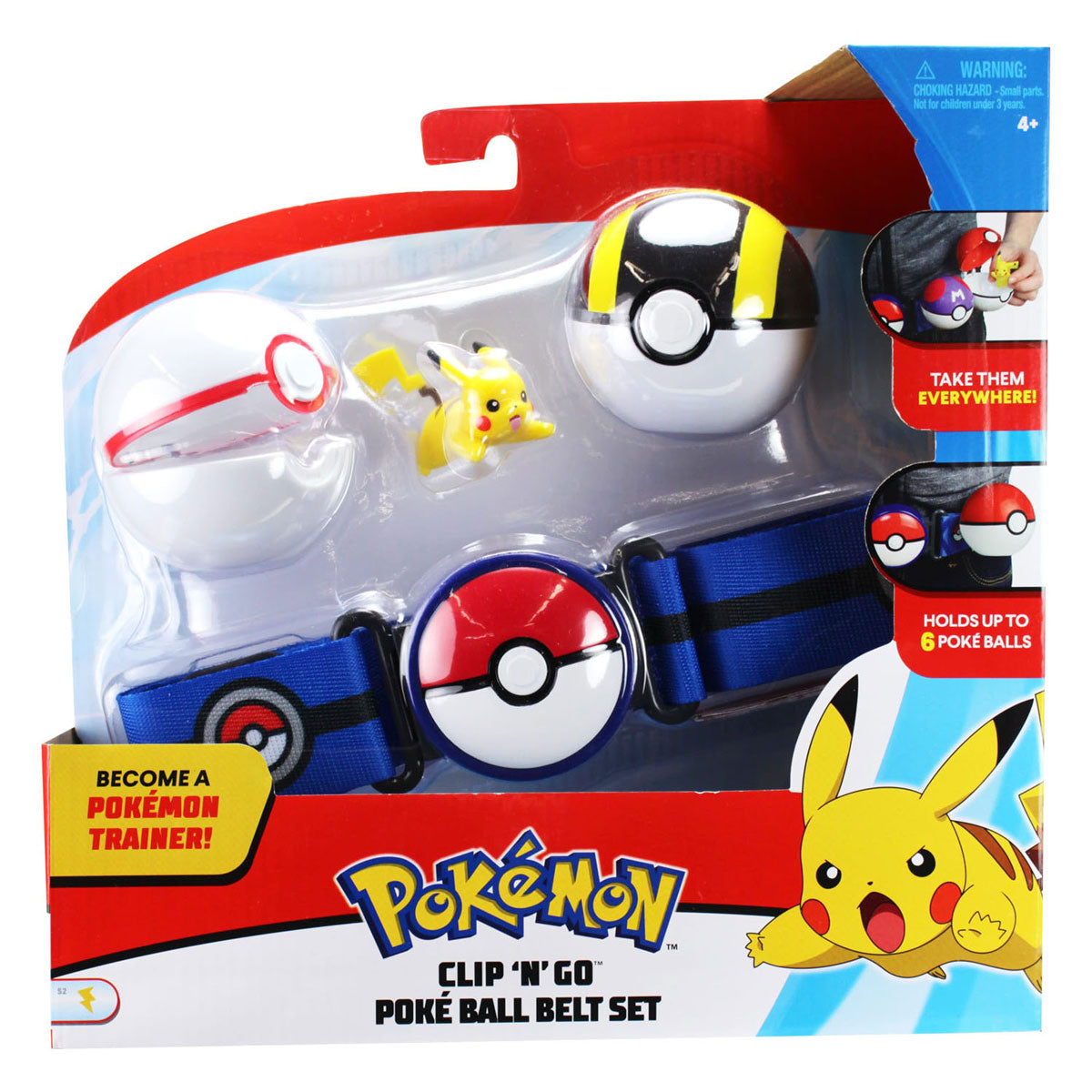 Boti clip 'n' Go Poke Ball con juego de juego de cinturón azul, 4dlg.