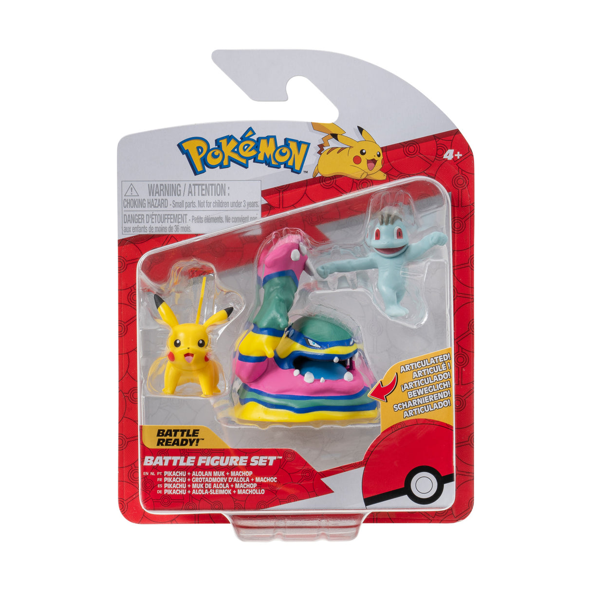 Boti Batte Figure Set Machop, Pikachu, Alolan Muk, 3e.