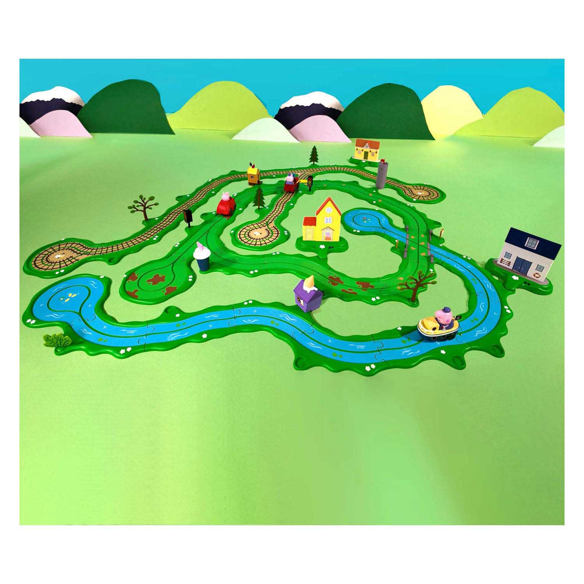Gear2play peppa pig whizz around - peppa’s grote wijde wereld speelset - modulaire rijbaan voor whizz around voertuigen - interactief met muziek en geluid