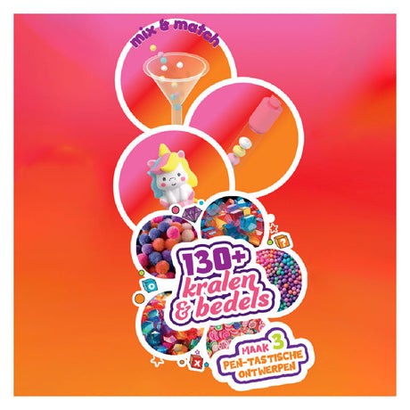 Gear2play pen maker magic - mini: unicorn - maak 3 unieke pennen met kralen, bedels en unicorn figuren