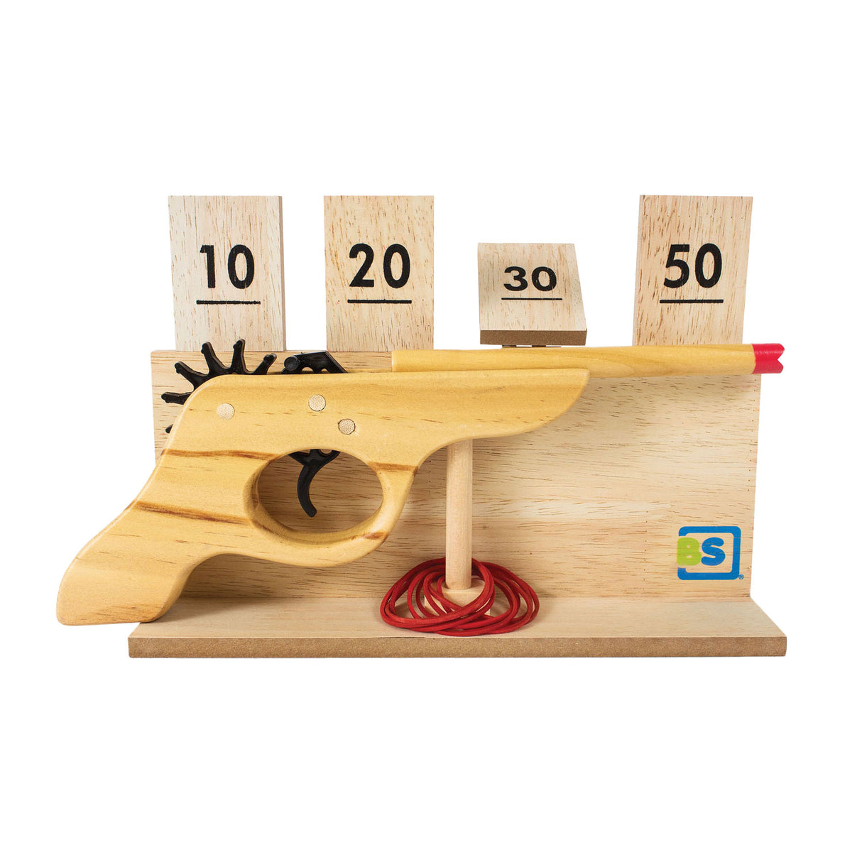 BS Toys wooden shooting game with target, 14dlg.