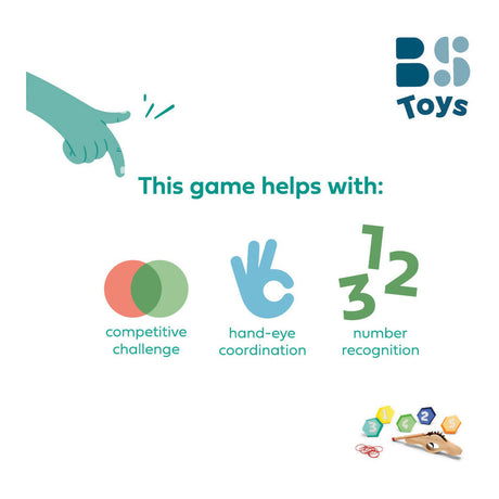Bs toys schiet 'm! elastiekpistool - hout - coördinatiespel - vanaf 6 jaar - 5 targets