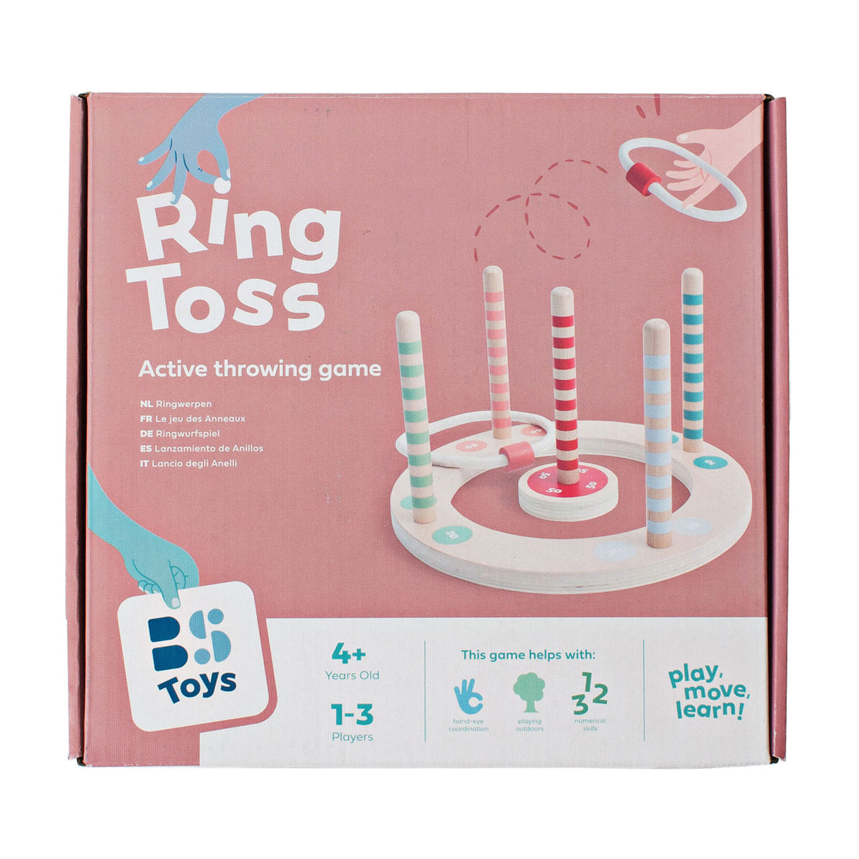 BS Toys Wooden Ringswerp Juego con rayas, 7dlg.