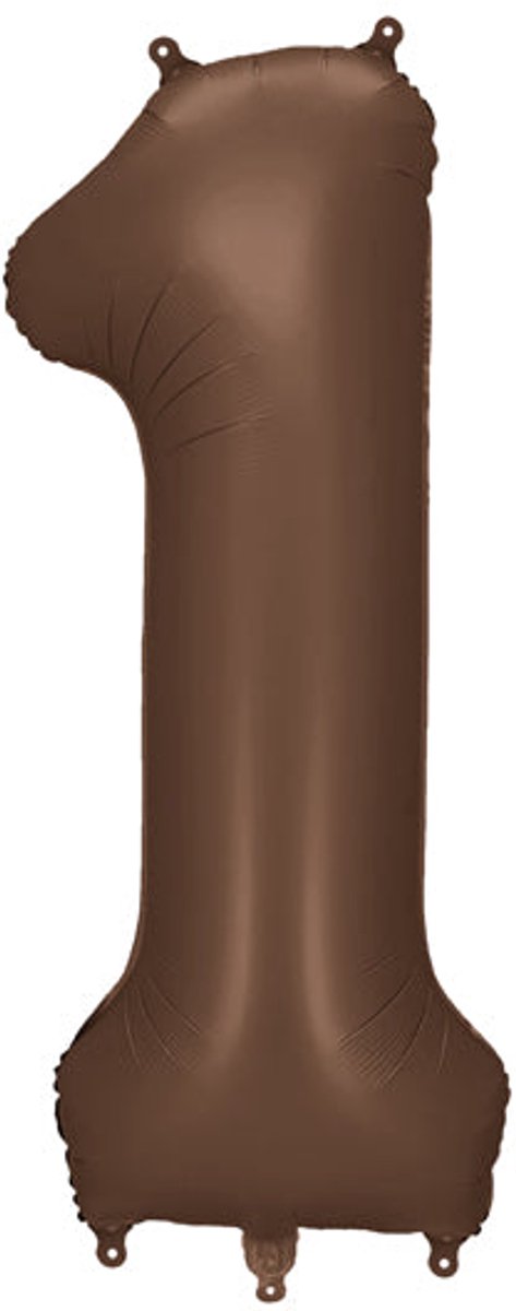 Partydeco folieballon cijfer 1 in bruin 86cm