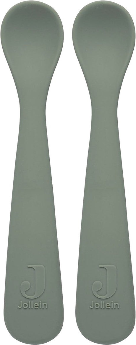 Jollein - lepeltje (ash green) - siliconen - baby lepel, baby servies - 2 stuks - 6-18 maanden