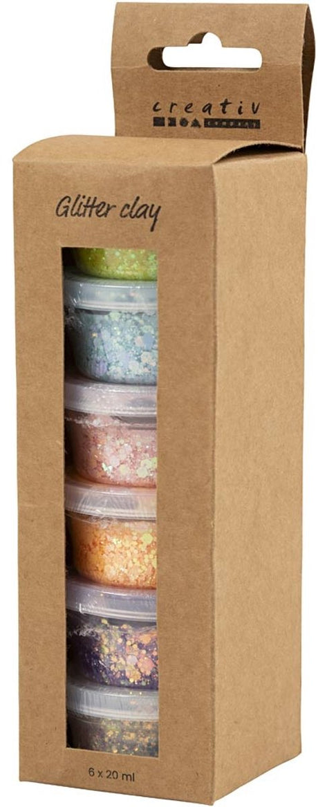 Creativ company glitter clay 6x20 ml pastelkleuren