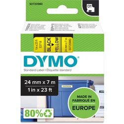 Tapes dymo d1 53718 polyester 24mmx7m zwart op geel glanzend