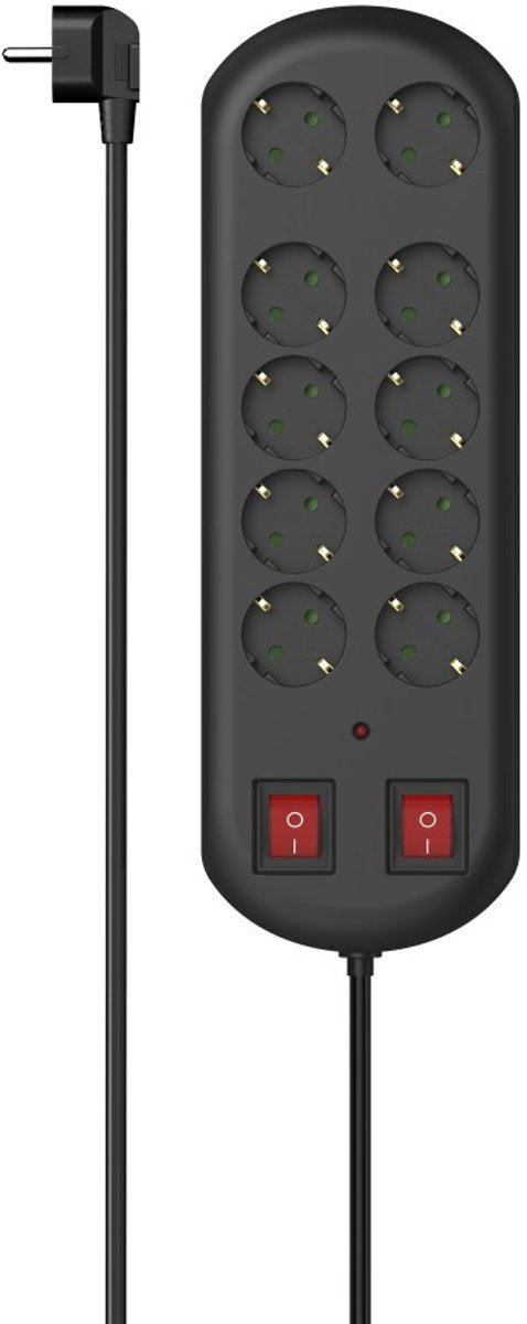 Hama stekkerdoos met schakelaar - 10-voudig - 2m kabel - met overspanningsbeveiliging - zwart