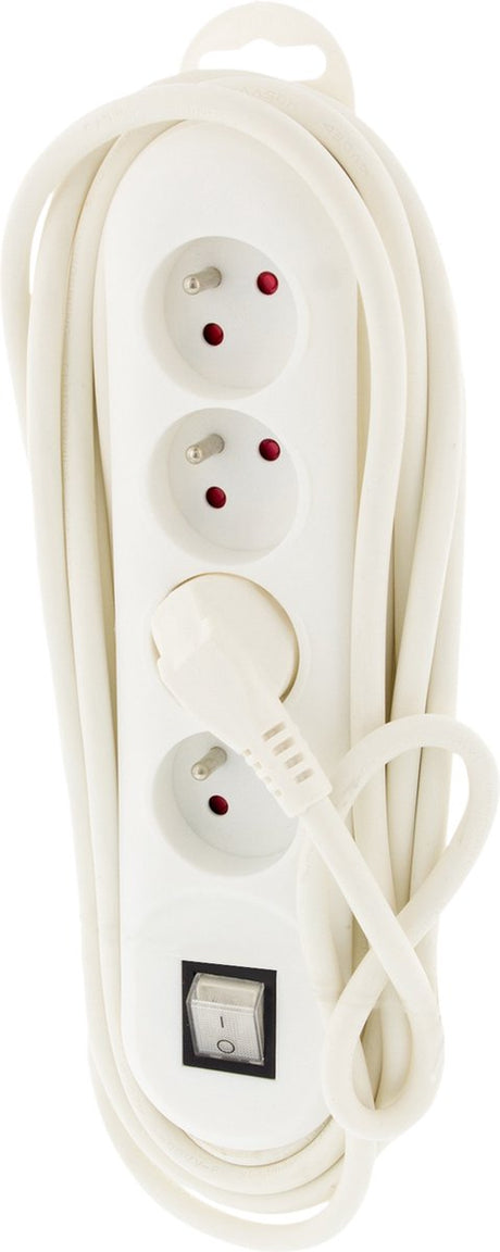 Exin stekkerdoos 4-voudig - met penaarde - spatwaterdicht - kindvriendelijk - geschikt voor buitengebruik - vinylkabel 5 m - 3 x 1,5 mm² - max. 3500 watt - kunststof - wit
