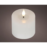 Lumineo realistische led kaars met wax pit en vlam effect ã˜7.5x9,5cm wit met 6uur timer werkt op batterij