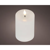 Lumineo realistische led kaars met wax pit en vlam effect ã˜7.5x13,5cm wit met 6uur timer werkt op batterij