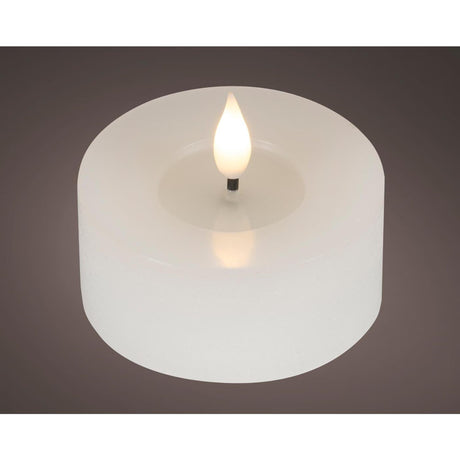 Lumineo realistische led theelicht met vlam effect ø7,5x6cm wit met 6uur timer werkt op batterij-2 stuks