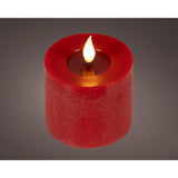 Lumineo realistische led kaars met wax pit en vlam effect ã˜7.5x9,5cm rood met 6uur timer werkt op batterij