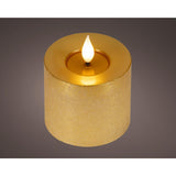Lumineo realistische led kaars met wax pit en vlam effect ã˜7.5x9,5cm goud met 6uur timer werkt op batterij