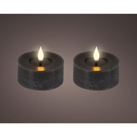 Lumineo realistische led theelicht met vlam effect ø7,5x6cm zwart met 6uur timer werkt op batterij- 2 stuks