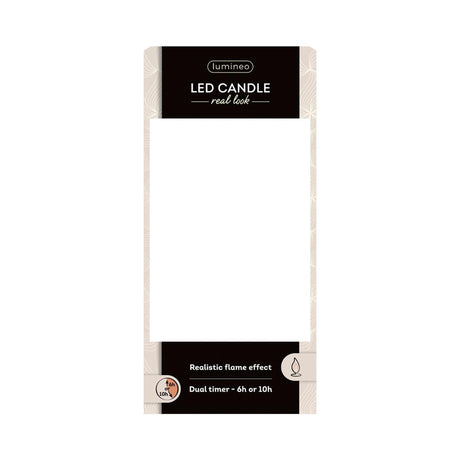 Lumineo realistische led kaars met wax pit en vlam effect ø7.5x20cm licht grijs met 6uur timer werkt op batterij