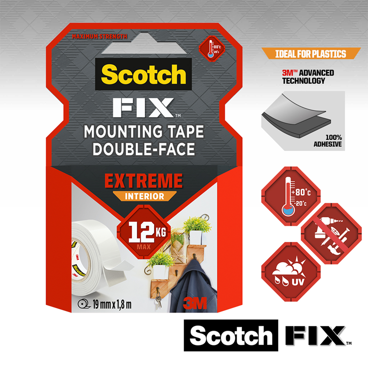 3m 1071426 - scotch-fix extr interior monttape 19mmx1,8m, 1 rol pack | 12 stuks