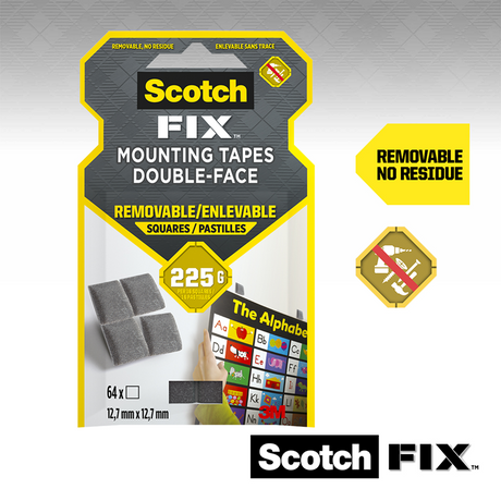 3m 1071433 - scotch-fix™ verwijderbare montvierkantjes 7mmx12,7mm, 64 vie | 16 stuks