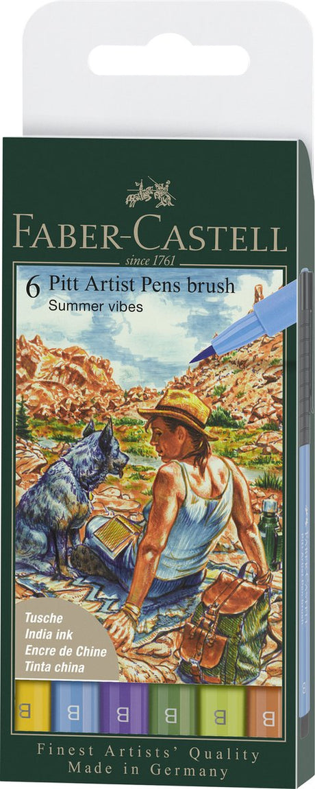 Faber-castell tekenstift pitt artist pen 6-delig etui lijnbreedte b - summer - fc-167178