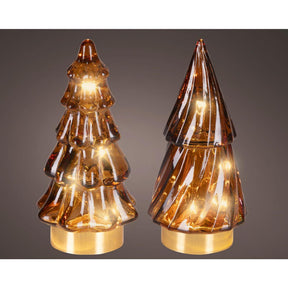 Lumineo micro led kerstboom glas ø6x12.8cm bruin warm wit 2 assorti