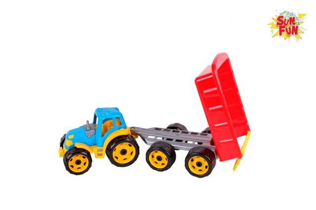 Sun fun tractor met aanhanger 52,5x19x16,5cm blauw rood