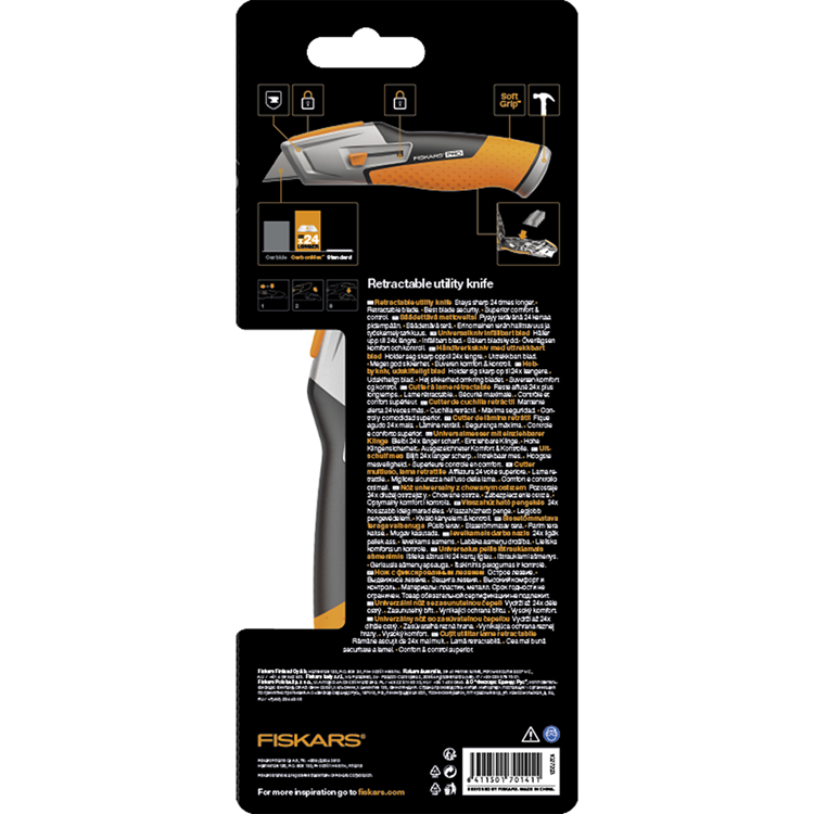Fiskars carbonmax - universeel mes - inklapbaar mes - ergonomische handgreep - roesvrij staal
