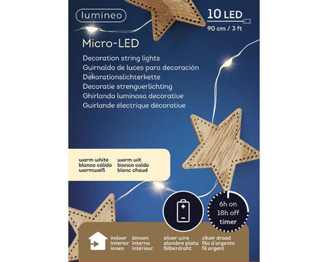 Lumineo micro led decoratief string verlichting 10 lampen warm wit met hout