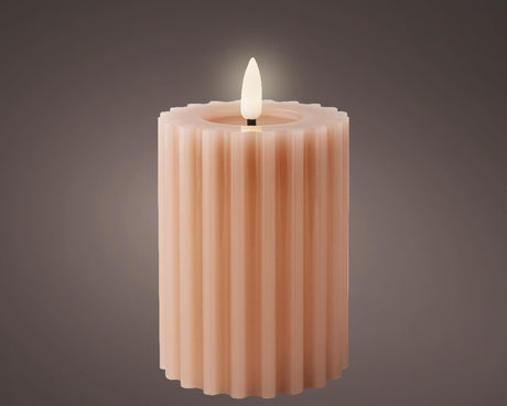 Lumineo led kaars wax ribbel licht roze h12,3cm