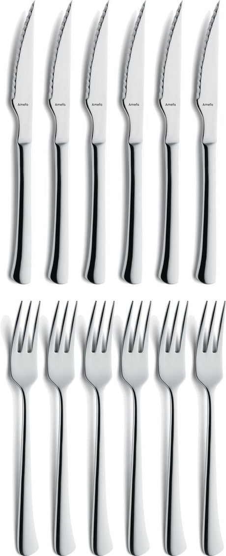 Amefa chuletero – 12-delige steakbestekset – 6 personen – vlijmscherp – 13 0 messenstaal – hoogglans – cadeauverpakking