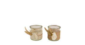 Tealight holder jute glass with shells ø8x8cm mixed