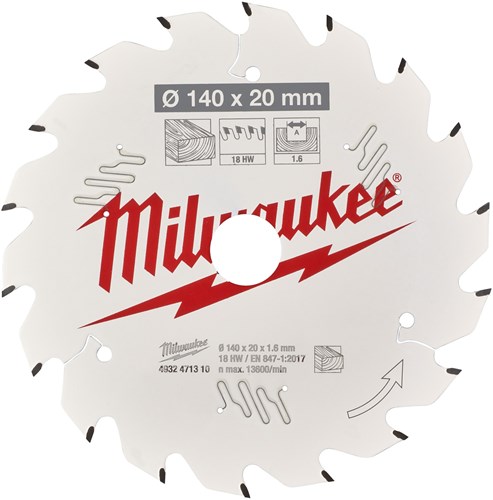 Milwaukee accessoires cirkelzaagblad p w 140x20x1,6x18atb - 4932471310