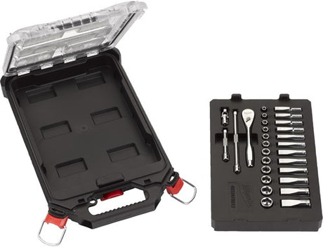 Milwaukee accessoires metrische 1 4 ratel + doppen set (28-delig) in packout compact slim organiser - 4932478812