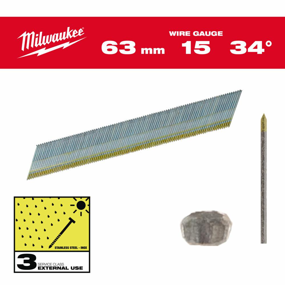 Milwaukee eindplaten, 15g, hoofdtype d 63mm inox to m18 cn15ga 2200szt.
