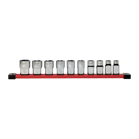 Milwaukee doppenset 1 2 standaard sae | met opbergrail | 10-delig - 4932501806