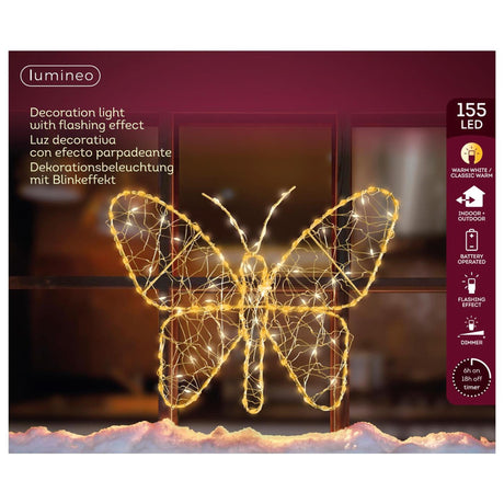 Lumineo led verlichte figuur vlinder metaal 28x23cm goud warm wit klassiek warm voor buiten met dimmer en timer