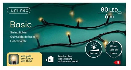 Lumineo kerstverlichting basic 80led outdoor 6m champagne