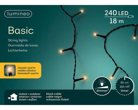 Lumineo led-verlichting 18m 240 lampjes classic warm. met 8-uurs timer en dimfunctie voor binnen en buiten