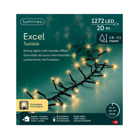 Lumineo kerstverlichting excel twinkel 20 meter 1272 lampen champagne