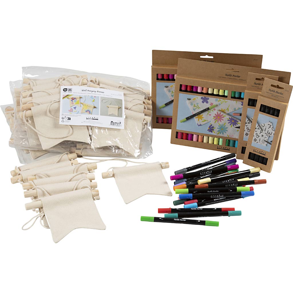 Creativ company http: www.cchobby.nl groepsset-verf-je-eigen-spandoek-afm-10-5x12-cm-lijndikte-2-3-3-6-mm-diverse-kleuren-60-stuk-1-doos