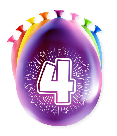 Paperdreams happy party ballonnen - 4 jaar - pak a 8 stuks latex
