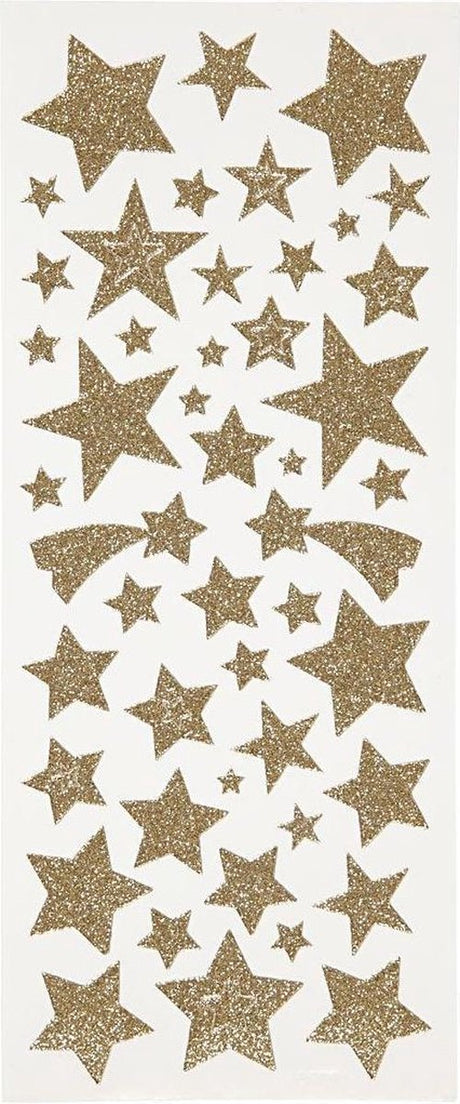 Creativ company glitter stickers - goud sterren - zelfklevende glanzende stickers - feestelijke versiering - luxe diy knutsel plakstickers - scrapbooking decoratie - 10x24 cm - 2 vel