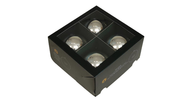W b. 4 glassballs cap silver shiny 100 mm