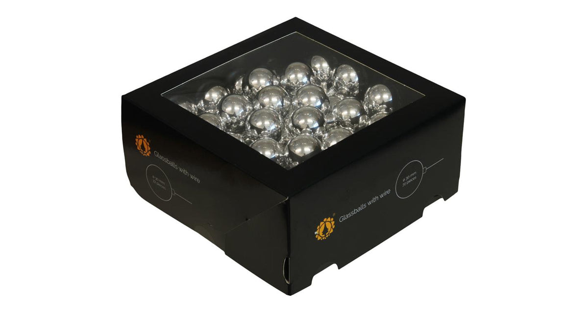 W b. 72 glassballs wire silver shiny 30 mm